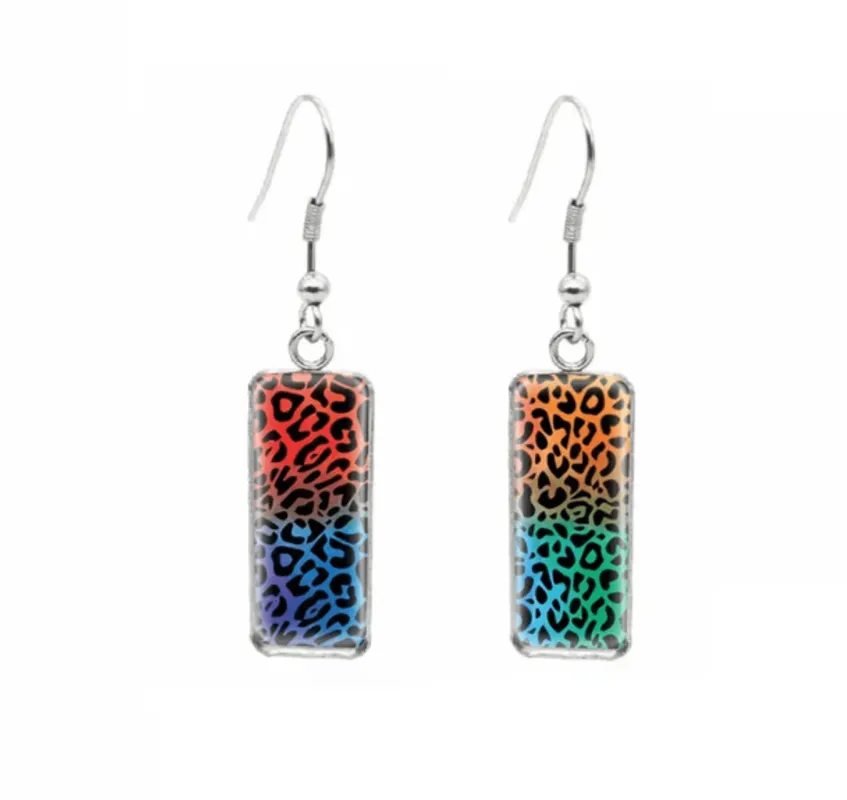 Don't AsK Rectangular Art-Print Drop Earrings – Multi Colored Leopard Print – Lightweight Dangle Earrings for Women made by Zulily