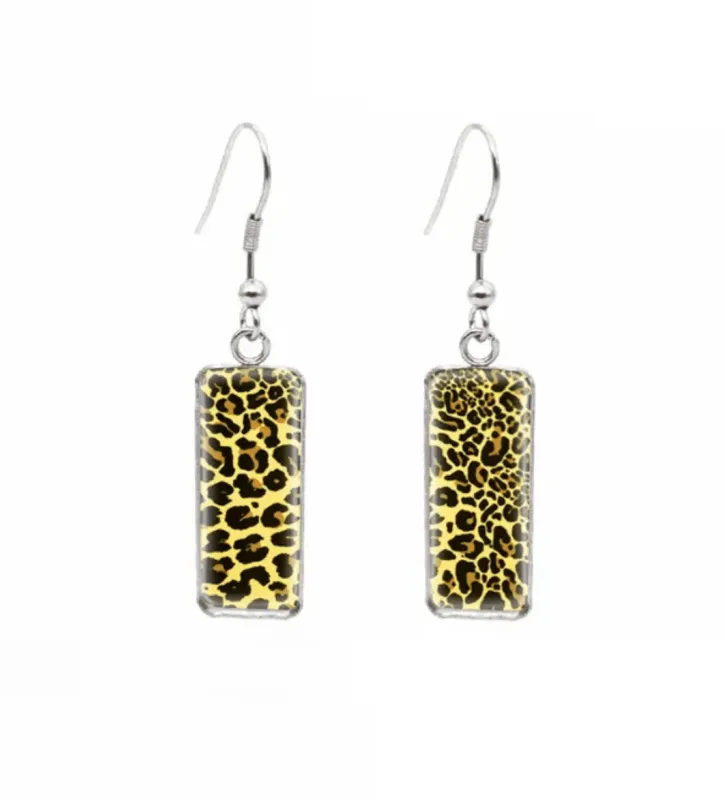 Don't AsK Rectangular Art-Print Drop Earrings – Yellow Leopard Print – Lightweight Dangle Earrings for Women made by Zulily