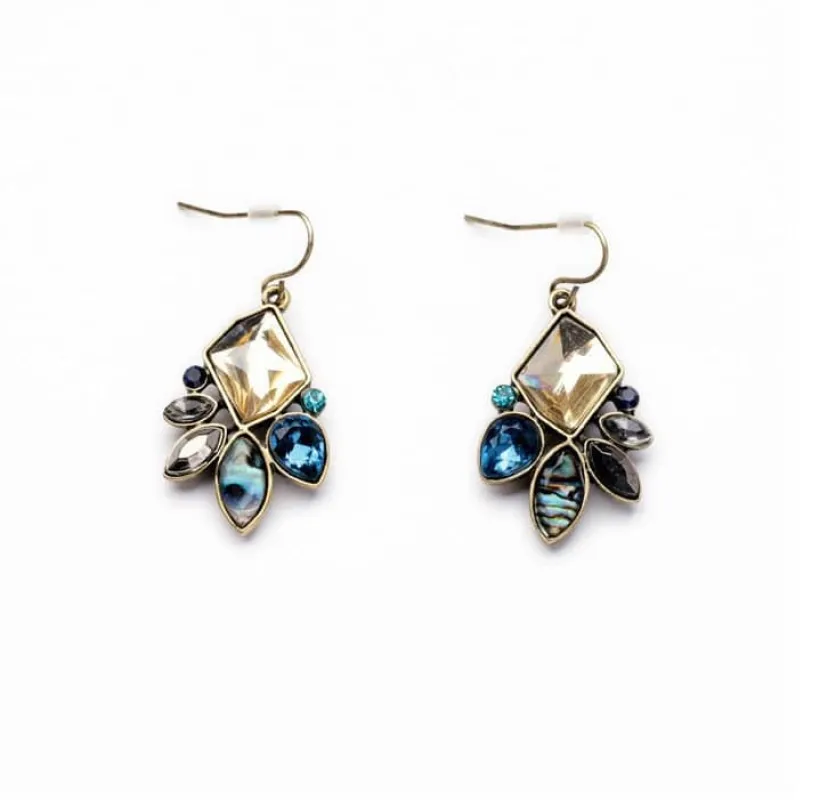 Goldtone Blue Paua Shell Cluster Drop Earrings made by Zulily
