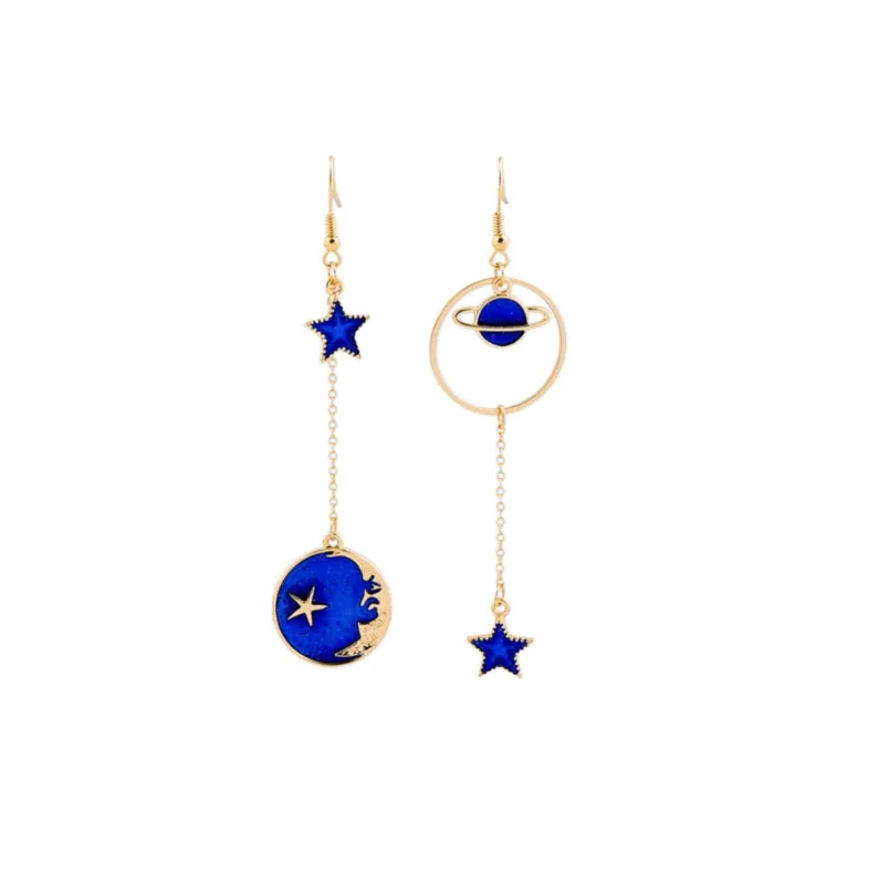 Goldtone Blue Celestial Asymmetrical Drop Earrings made by Zulily