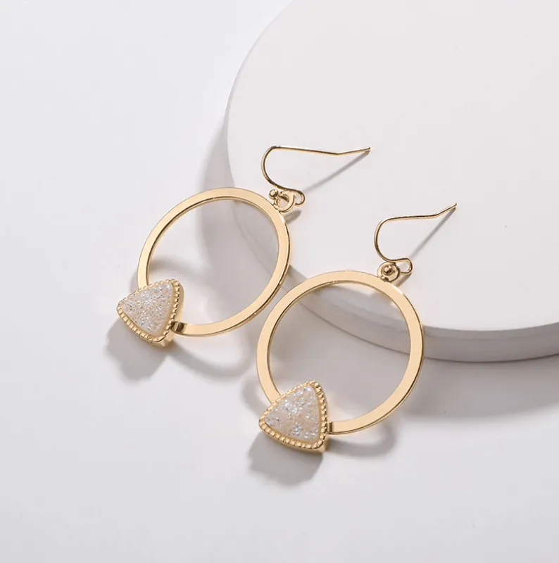 Goldtone Cream Druzy Triangle Circle Earrings made by Zulily