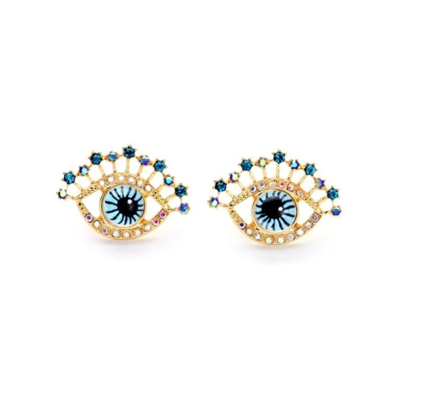 Goldtone Blue Evil Eye Stud Earrings made by Zulily