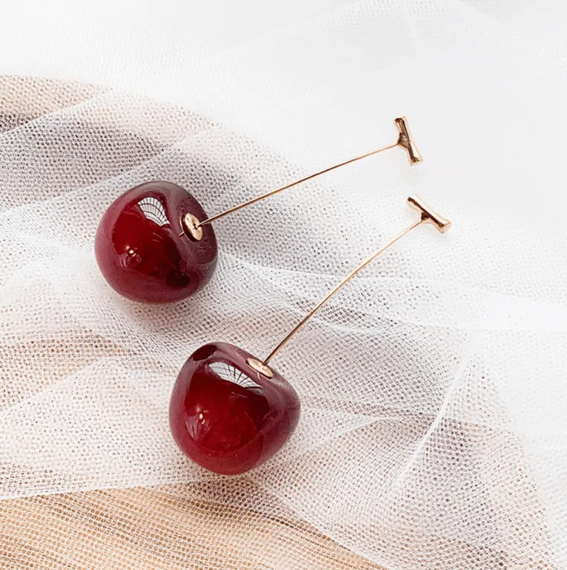 Goldtone Deep Red Cherry Drop Earrings made by Zulily