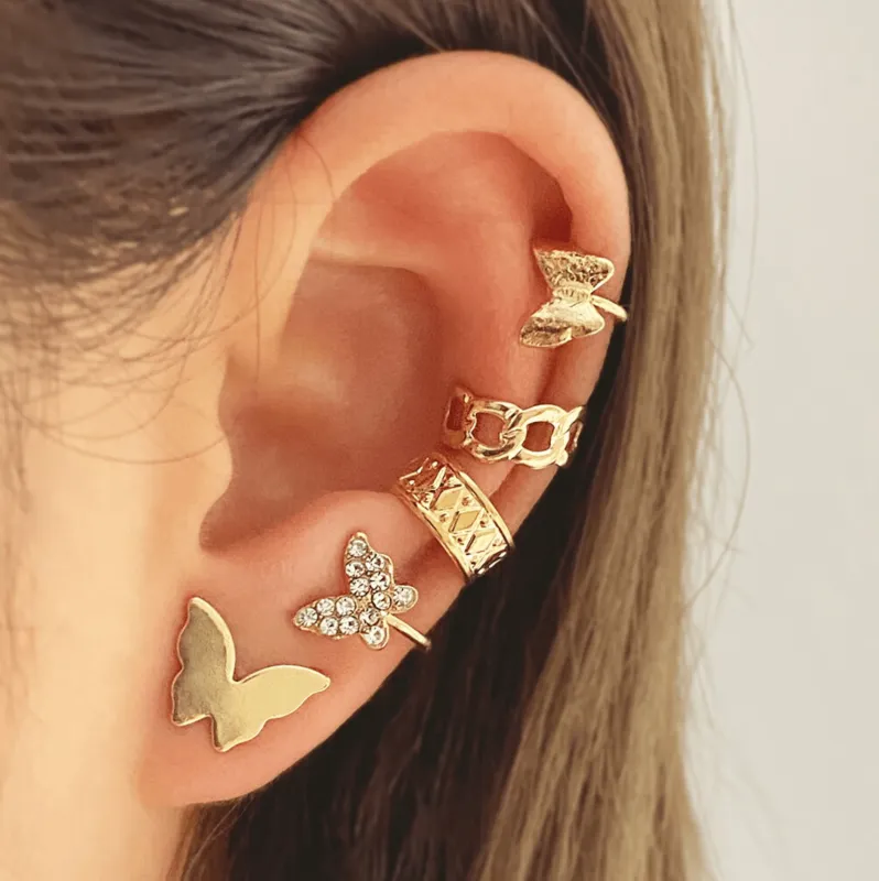 Goldtone Crystal Butterfly Ear Cuffs Stud Set made by Zulily