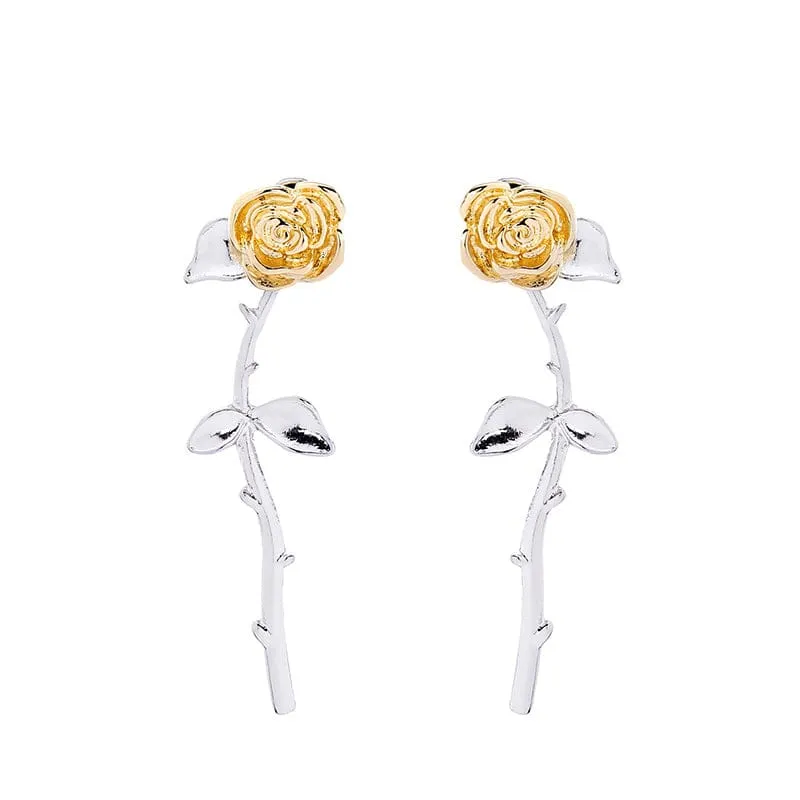 Two-Tone Gold Silver Rose Flower Earrings made by Zulily