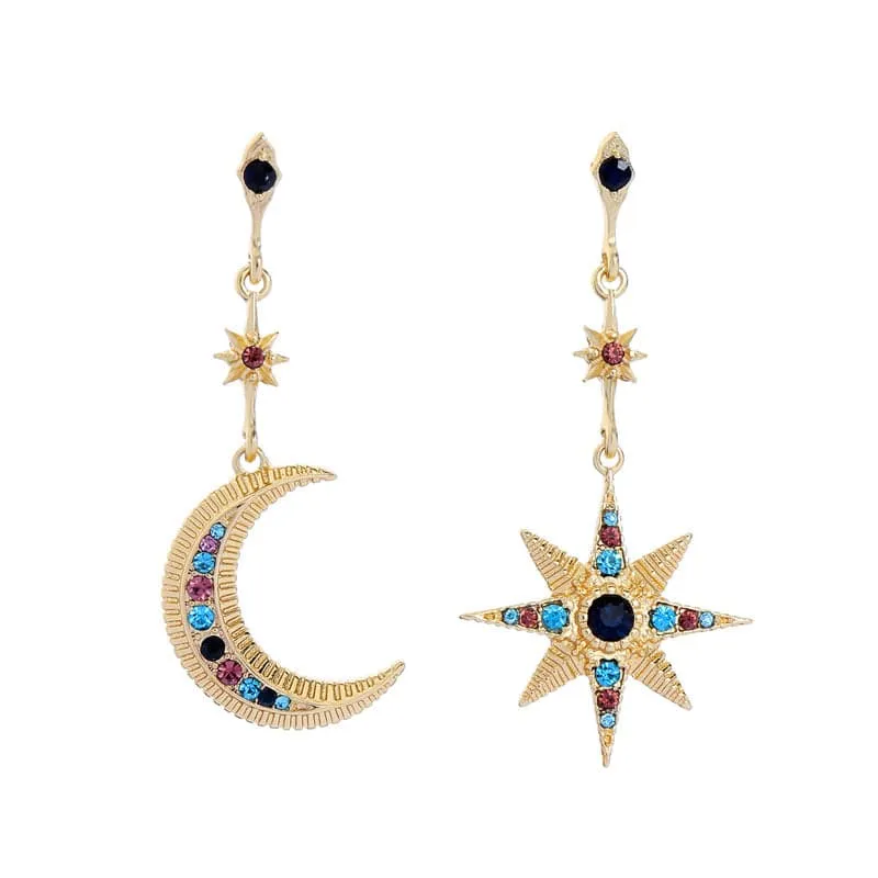 Goldtone Blue Moon Star Drop Earrings made by Zulily
