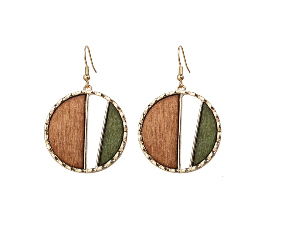 Brown Green Wood Circle Drop Earrings made by Zulily
