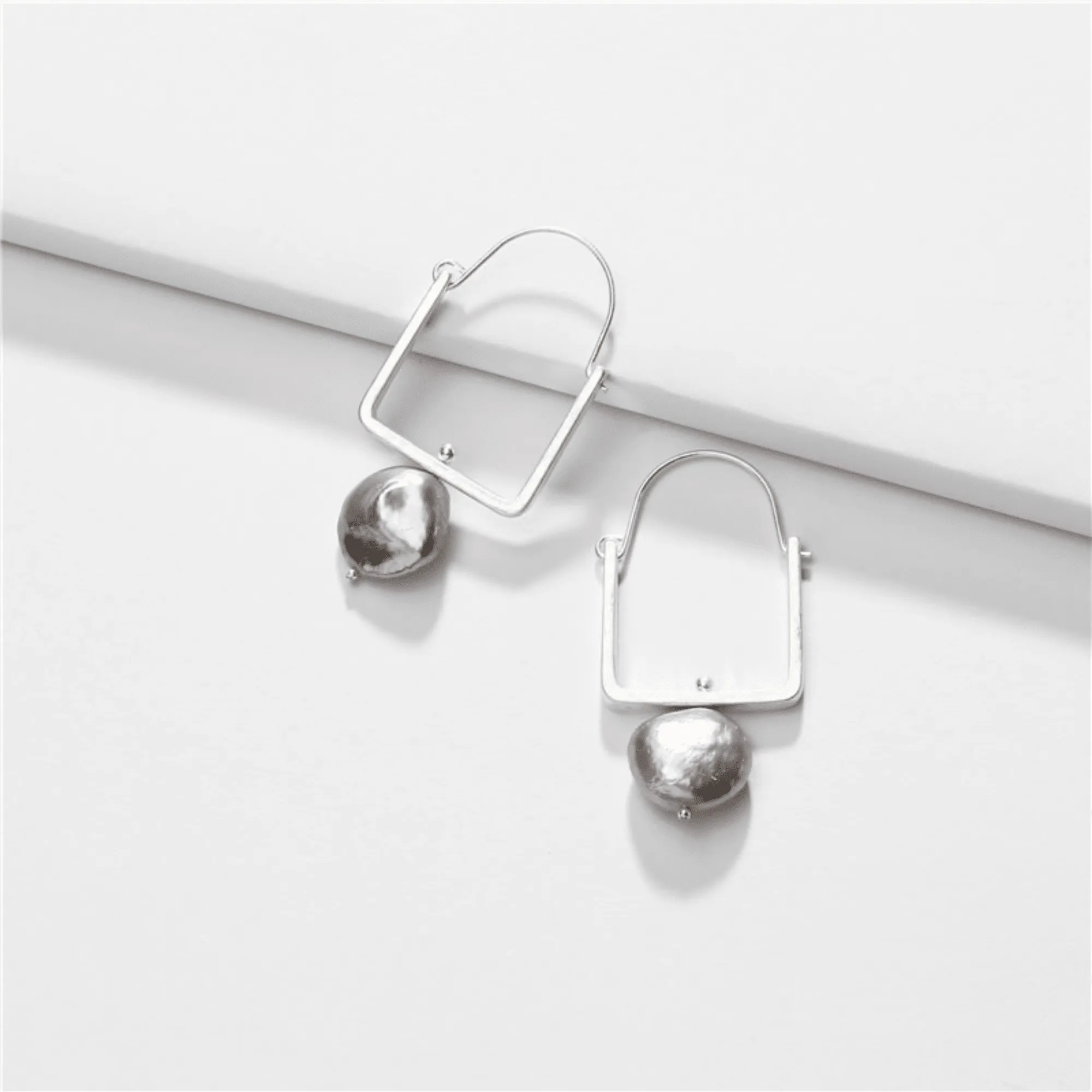 Silvertone Square Freshwater Pearl Earrings sold by Zulily product image thumbnail 2