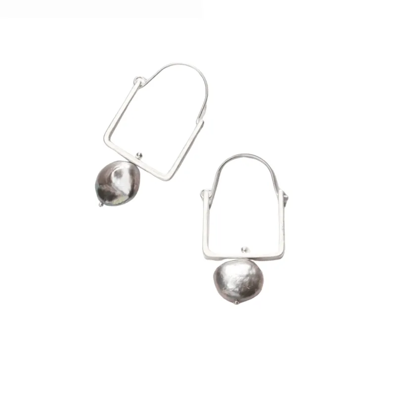Silvertone Square Freshwater Pearl Earrings made by Zulily