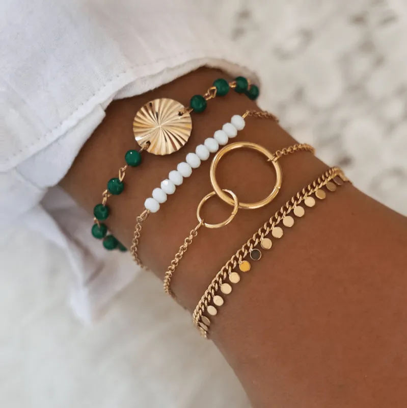 Goldtone Green Beaded Bracelet Set made by Zulily