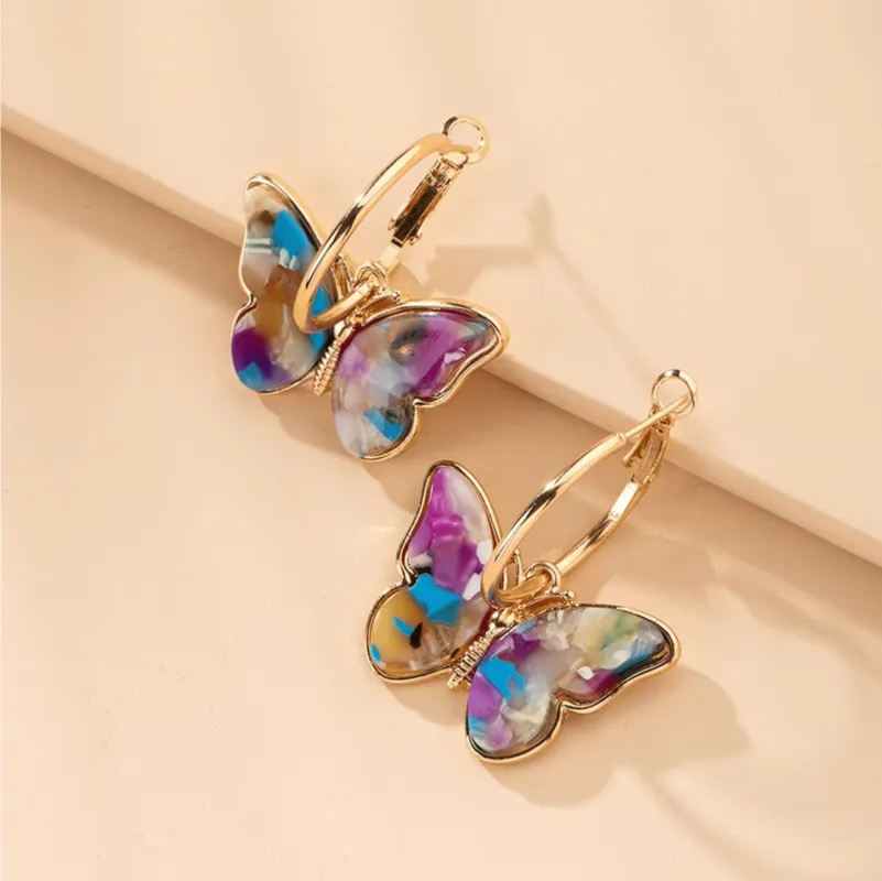 Goldtone Multicolour Crystal Butterfly Hoop Earrings made by Zulily