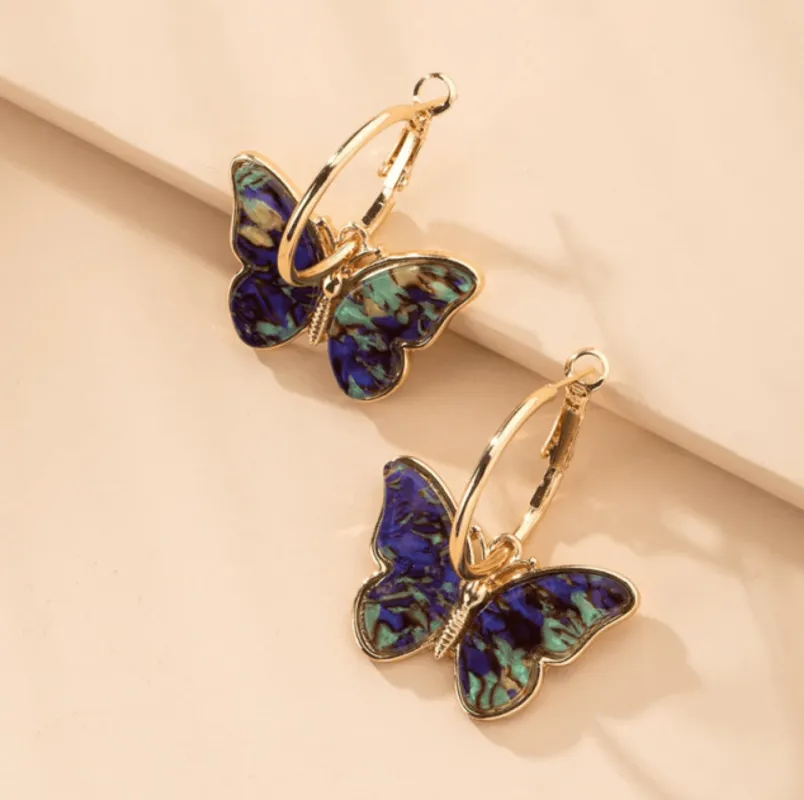 Goldtone Paua Crystal Butterfly Hoop Earrings made by Zulily