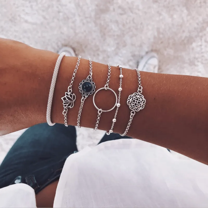 Silvertone Lotus Mandala Bracelet Set made by Zulily