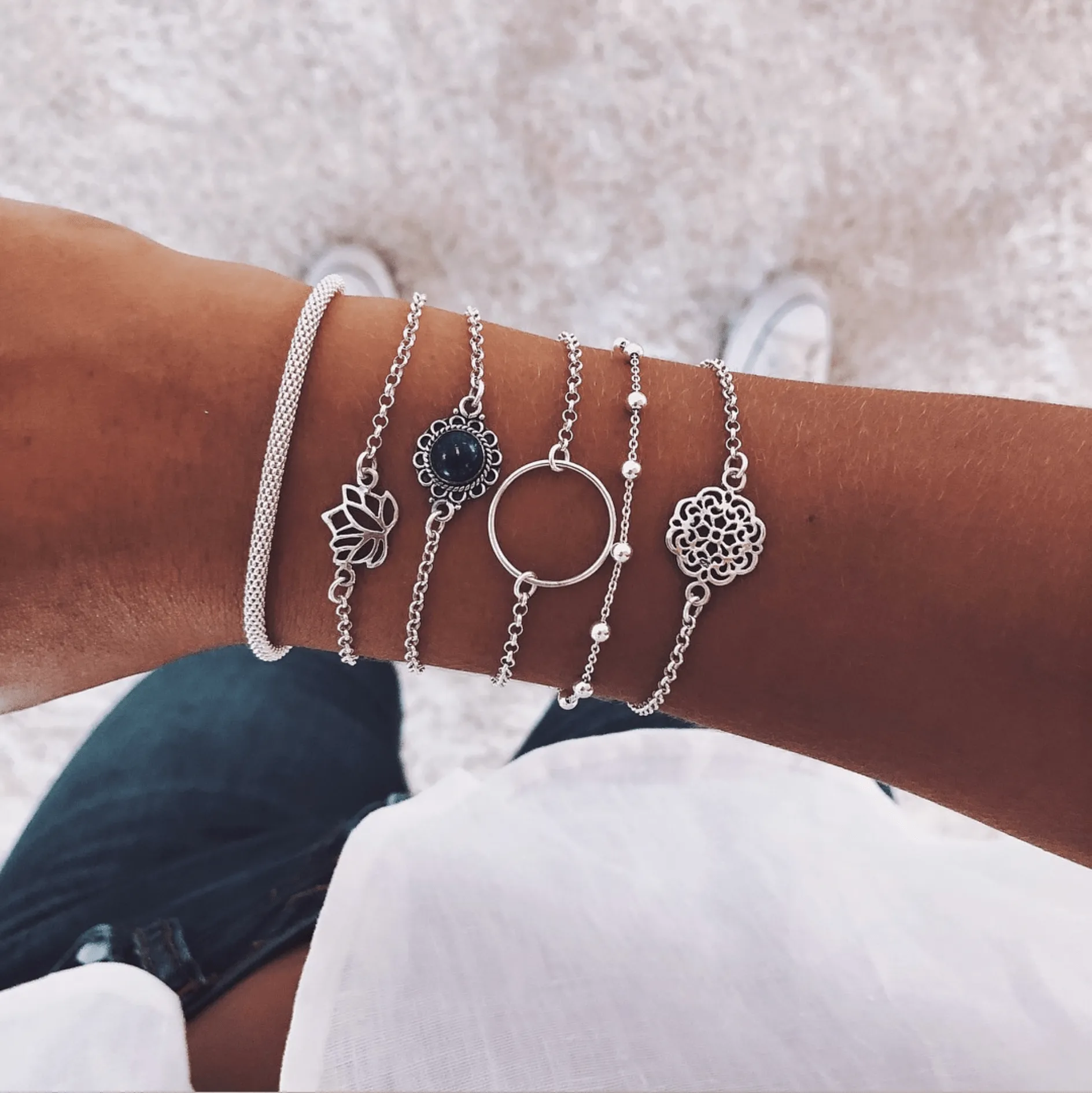 Silvertone Lotus Mandala Bracelet Set sold by Zulily