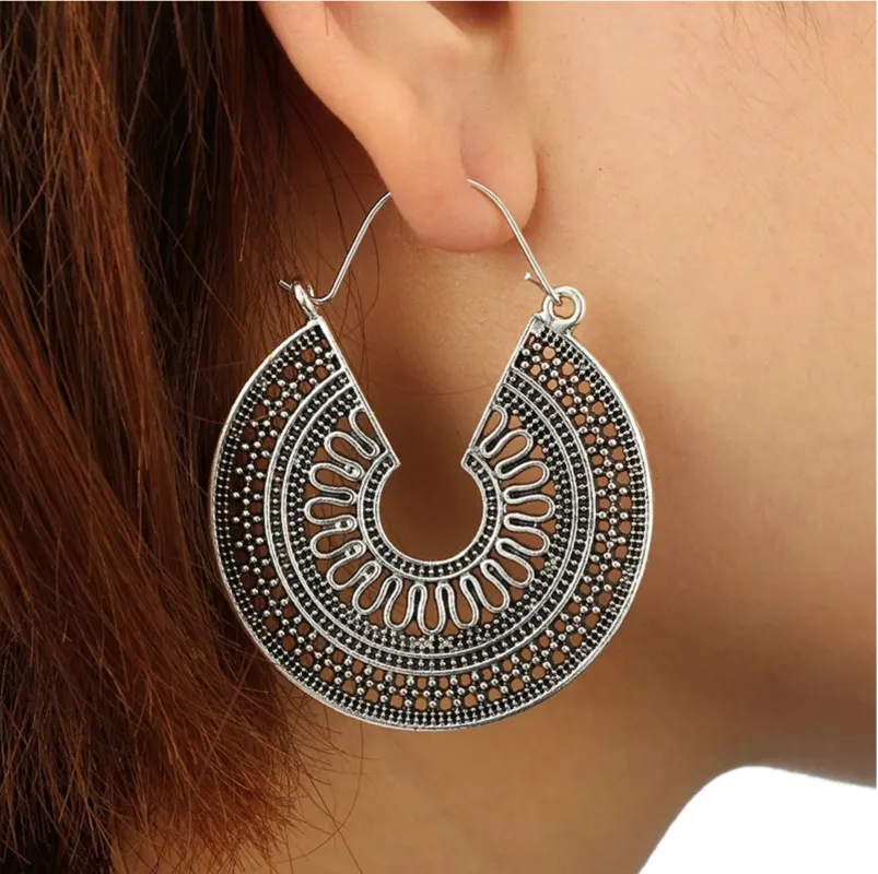 Silvertone Openwork Boho Circle Drop Earrings made by Zulily