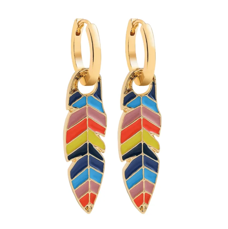 Goldtone Multicolour Feather Huggie Hoop Earrings made by Zulily