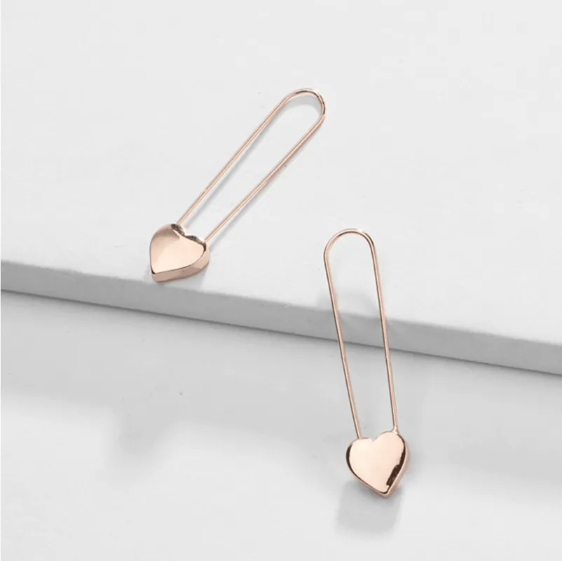 Rose Goldtone Heart Safety Pin Earrings made by Zulily