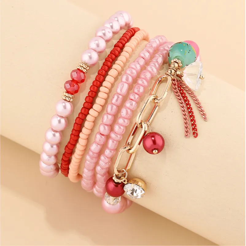 Pink Red Beaded Bracelet Set made by Zulily