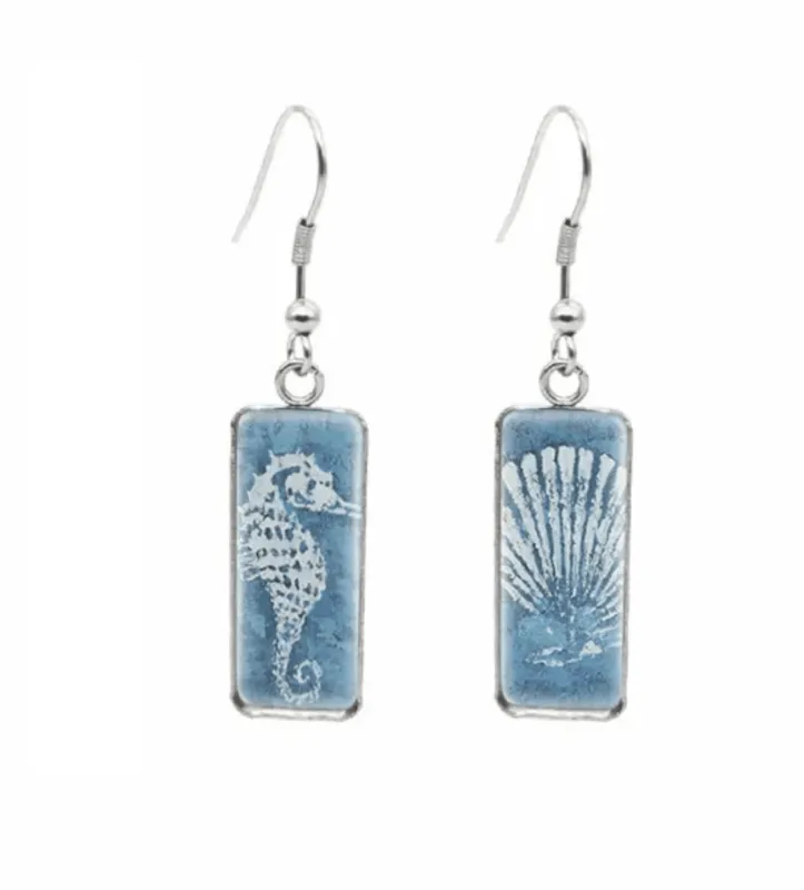 Don't AsK Rectangular Art-Print Drop Earrings – Seahorse & Shell – Lightweight Dangle Earrings for Women made by Zulily