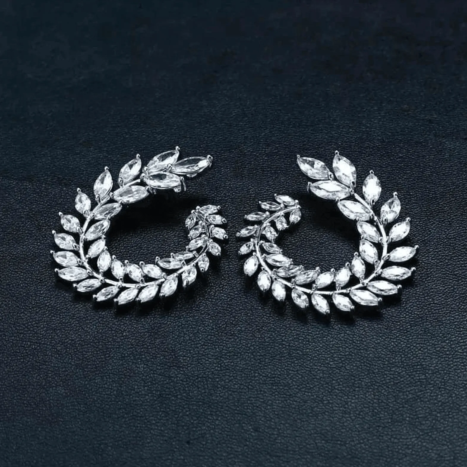 Eva Sky Squared Clear Cubic Zirconia Leaves Circular Statement Stud Earrings sold by Zulily product image thumbnail 3