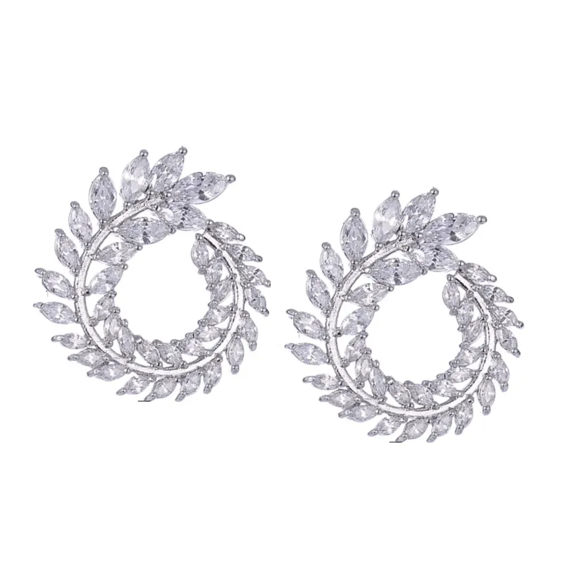 Eva Sky Squared Clear Cubic Zirconia Leaves Circular Statement Stud Earrings made by Zulily