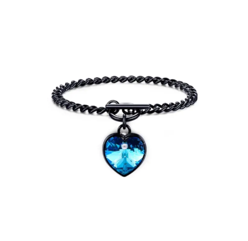 Blue Swarovski Crystal Bracelet – Gunmetal Toggle Bracelet Made With Bermuda Blue Quality Austrian Crystal Heart Charm By callura made by Zulily