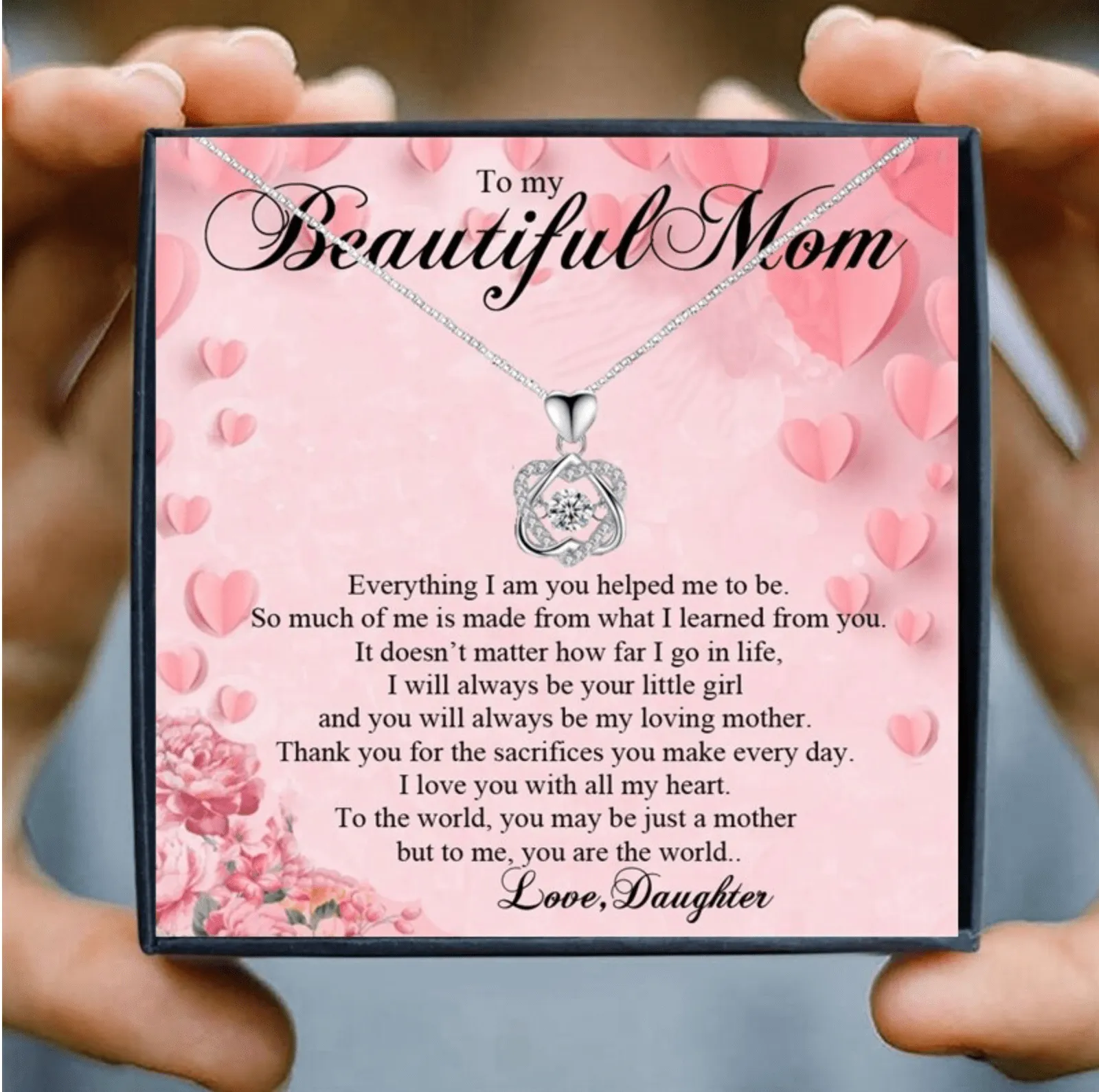 Silvertone Cubic Zirconia Love Knot Pendant Necklace – To My Beautiful Mom sold by Zulily