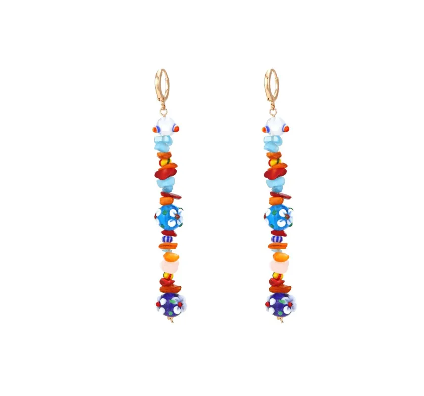 Multicolour Floral Beaded Drop Earrings made by Zulily