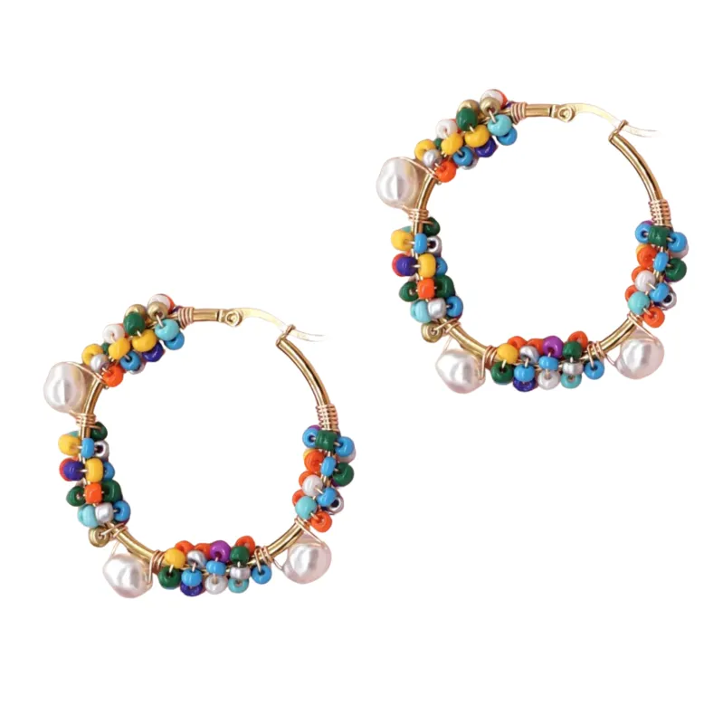 Goldtone Pearl Seed Bead Wrapped Hoop Earrings made by Zulily