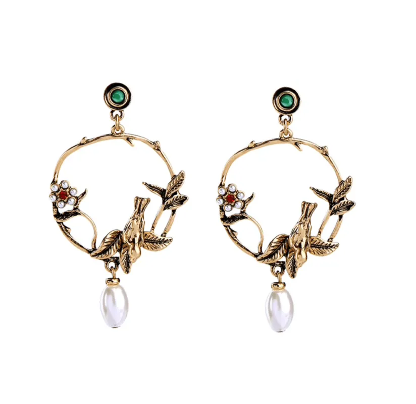 Brass Imitation Pearl Bird Earrings made by Zulily