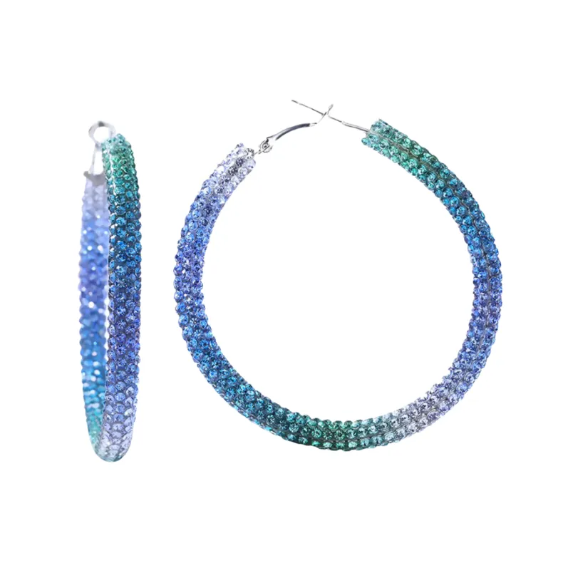 Blue Purple Crystal Pavé Statement Hoop Earrings made by Zulily