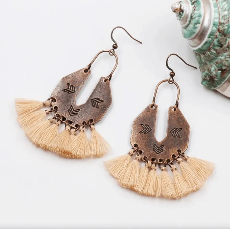 Brass Boho Tassel Statement Drop Earrings made by Zulily