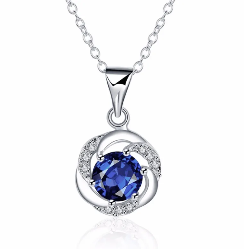 Blue Crystal Pendant Necklace in Sterling Silver Filled made by Zulily