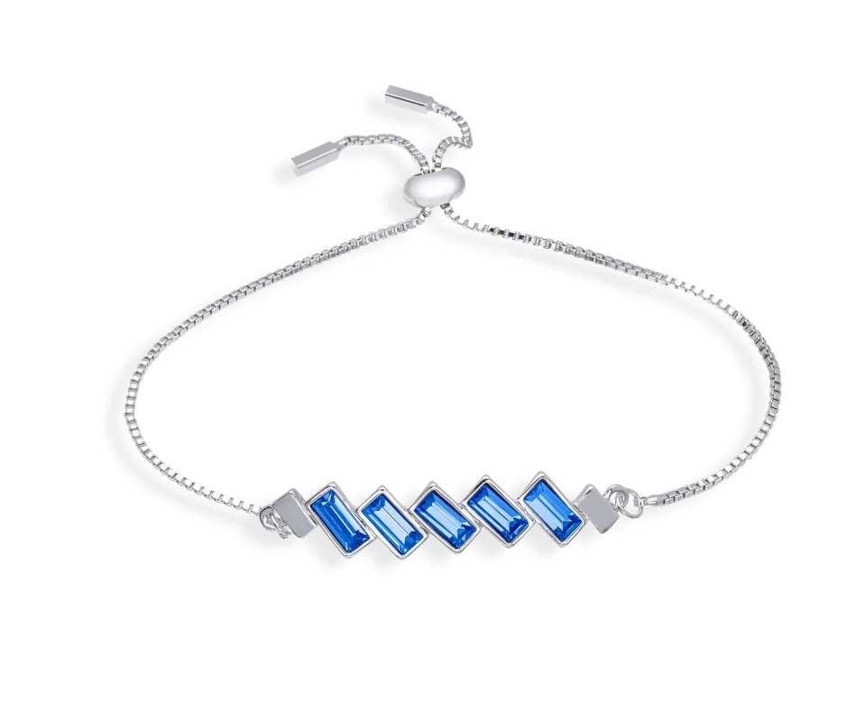 Silver Sapphire Swarovski Crystal Bracelet – Baguette Crystal Adjustable Bracelet By callura made by Zulily