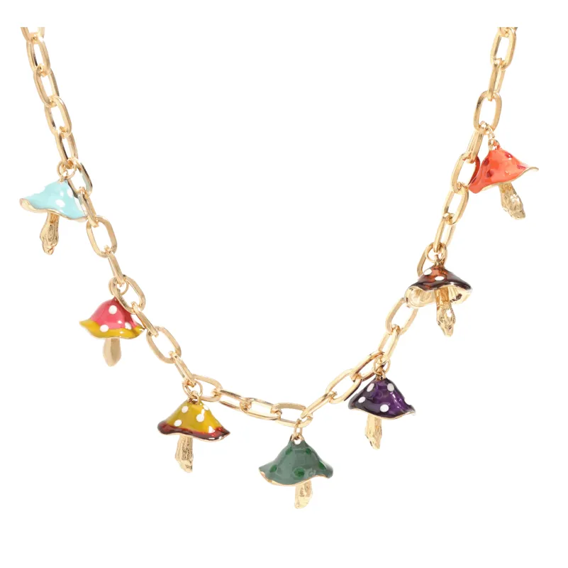 Goldtone Multicolour Mushroom Pendant Necklace made by Zulily