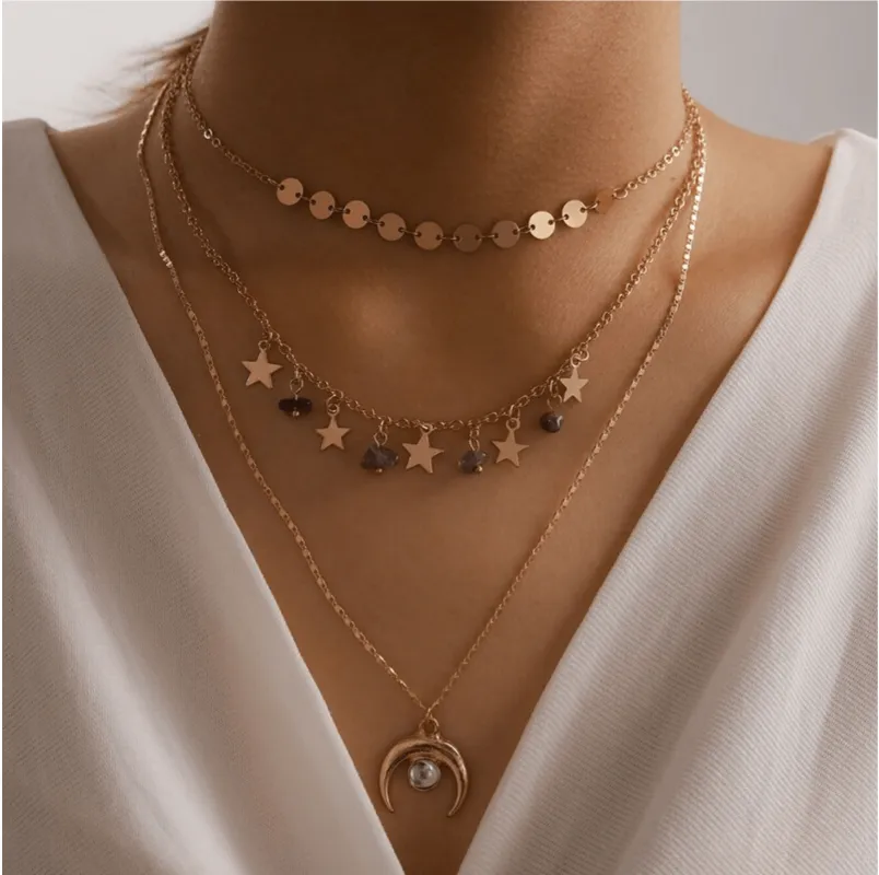 Goldtone Moon Star Layered Necklace made by Zulily