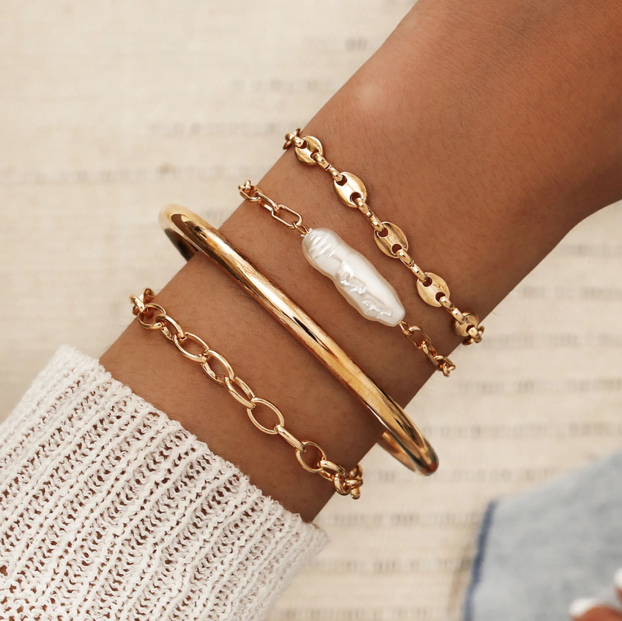 Goldtone Pearl Bracelet Bangle Set sold by Zulily product image thumbnail 2