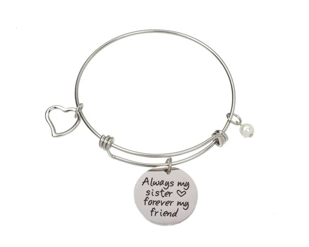 Silvertone Sisters Friends Bangle Bracelet With Imitation Pearl made by Zulily
