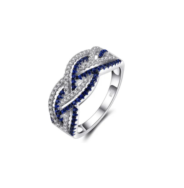 Eva Sky Squared Silver Crossover Ring with Blue and Clear Crystals made by Zulily