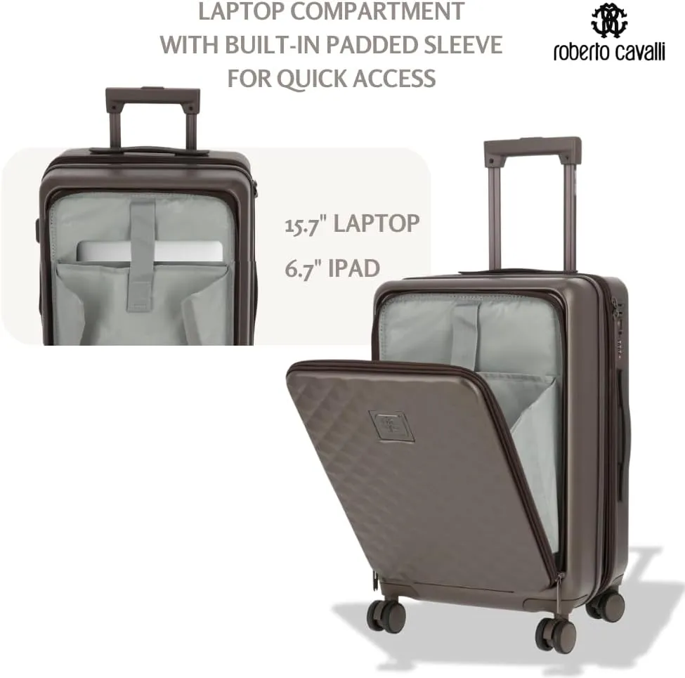 ROBERTO CAVALLI 20-Inch Luxury Carry-On Luggage – Hardshell Spinner Suitcase with Front Laptop Compartment, TSA Lock & Expandable Design sold by Zulily product image thumbnail 3