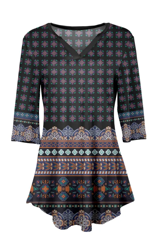 Lily by Firmiana Women's 3/4 Sleeve Notch Neck Tunic Women's Apparel made by Zulily