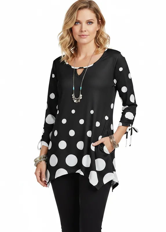 Lily by Firmiana Women's Fishtail Hemline Tunic with 3/4 Length Sleeves and Drawstring Sleeve Detail Women's Apparel made by Zulily
