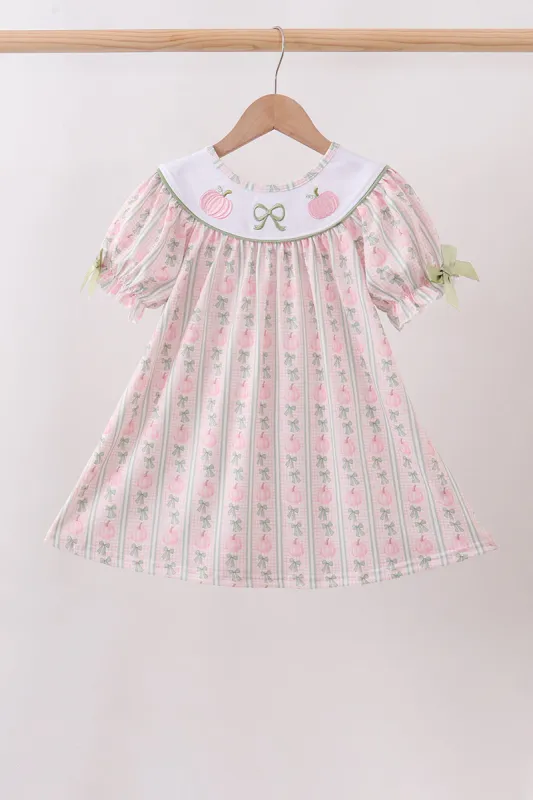 Sage Pumpkin Bow Embroidery Dress made by Zulily