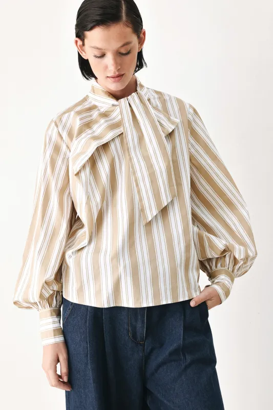 Champagne Stripe Muse Woven Top made by Flying Tomato