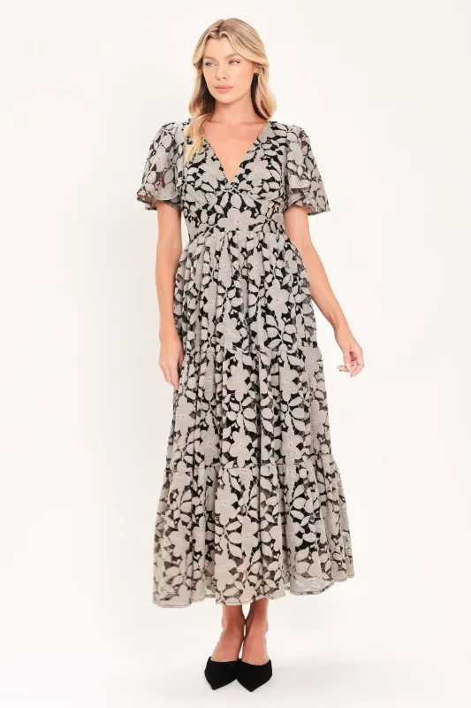 Ashen Floral Majesty Woven Lace Midi Dress made by Flying Tomato