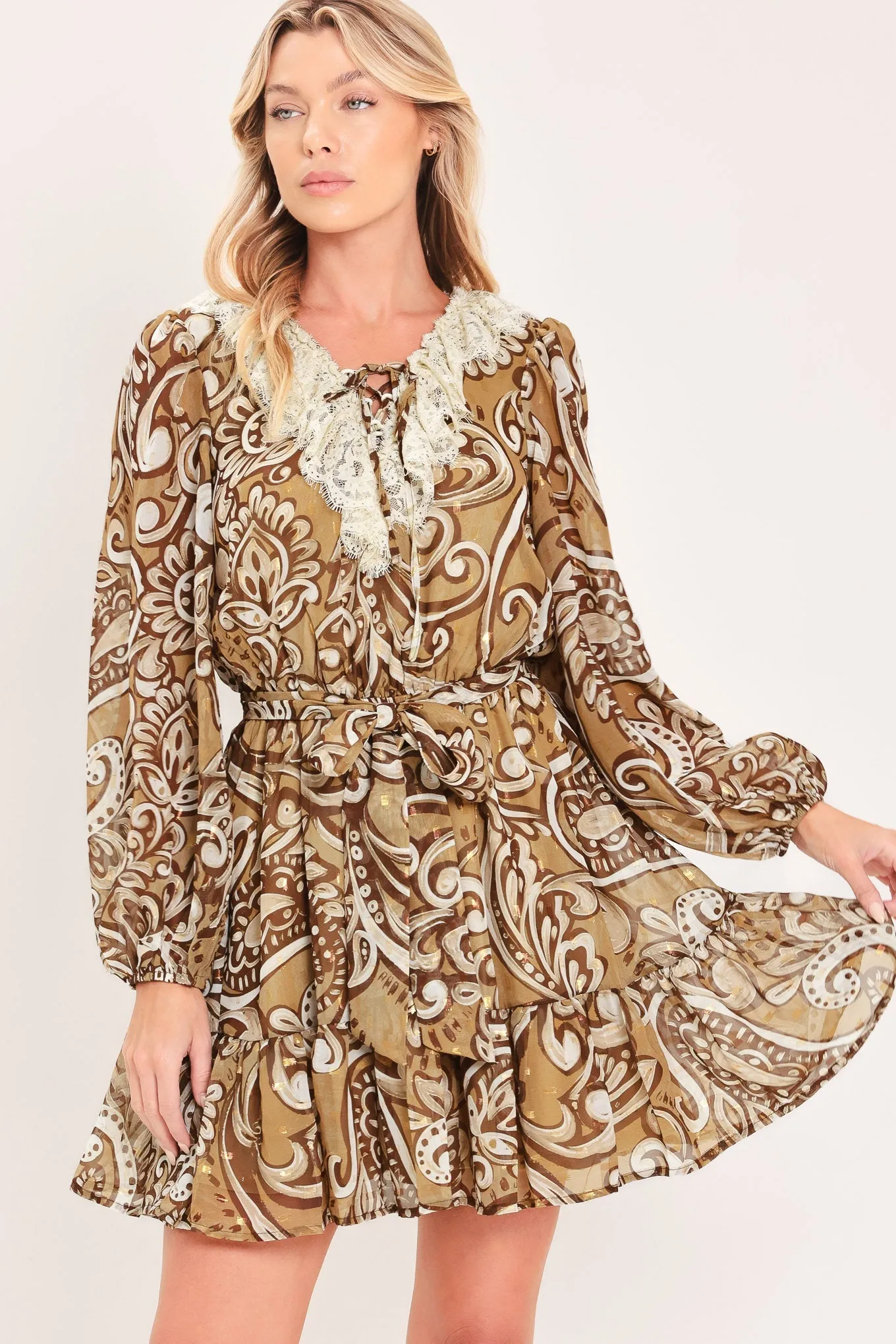 Hazelnut Lace Story Woven Mini Dress sold by Zulily