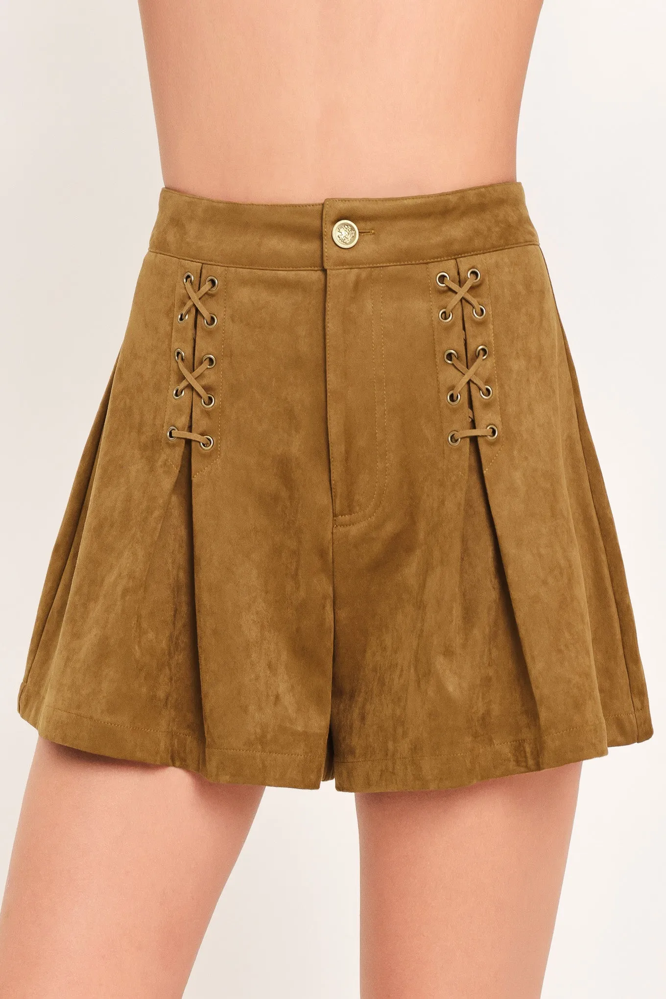 Amber Arabesque Aura Faux Suede Shorts sold by Zulily