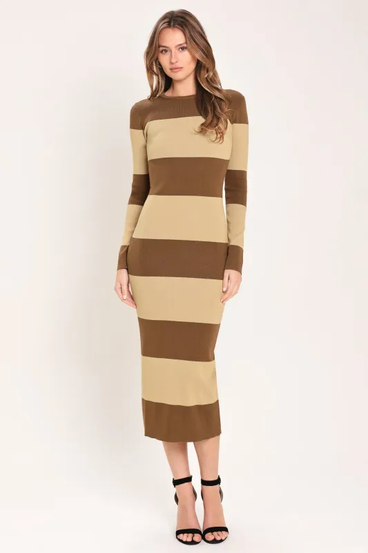Espresso & Cream Sweater Knit Midi Dress made by Flying Tomato
