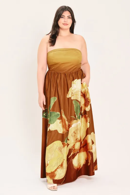 Bronze Blossom Muse Woven Maxi Dress made by Flying Tomato