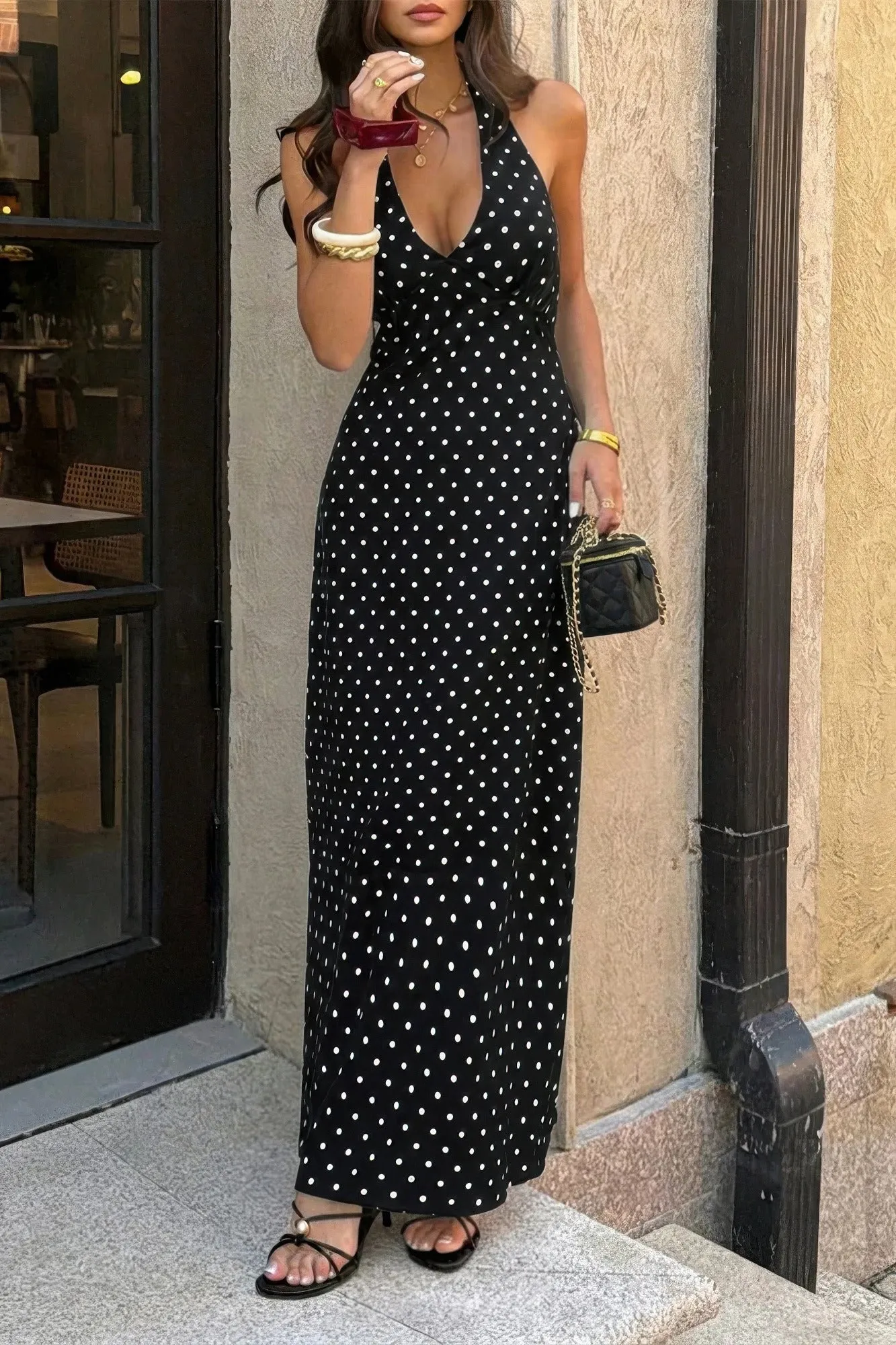 Polkadot Halter Bodycon Sleeveless Long Dress sold by Zulily product image thumbnail 4